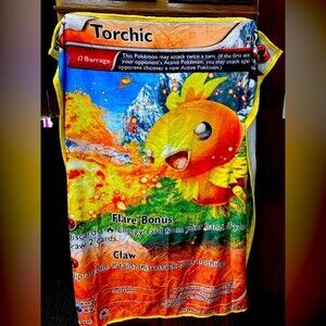 Torchic Pokémon Soft Blanket NWOT Full Color Front & White Back